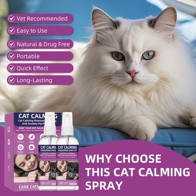 Cat Calming Pheromone Spray Kit Feline Calm Pheromones Vet Recommended Drug-Free Anxiety Relief for Multi-Cat Homes,Stops Scratching & Urine Marking,60-Day (120ML) 120ML