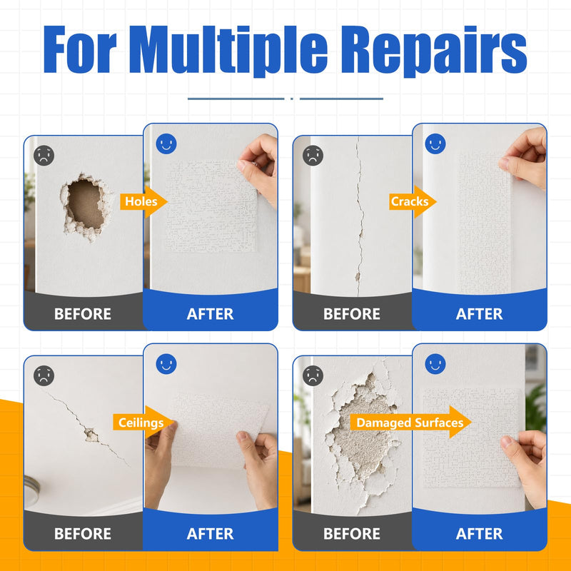 8 in X 15 ft Wall Repair Patch Roll, Wet-Activated Drywall Fabric 8 in X 15 ft