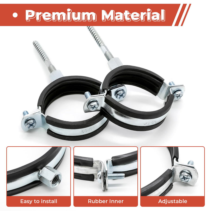 6 Pcs 1.9-2 Inch Split Ring Pipe Hanger, 47-51mm Heavy Duty Adjustable Pipe Bracket Clamp with Screw & Expansion Tube, Wall Ceiling Mount Combination Thread M8/M10 Metal Pipe Clamps 6 Pack Fit for Pipe OD 1.9-2 Inch(47-51mm)