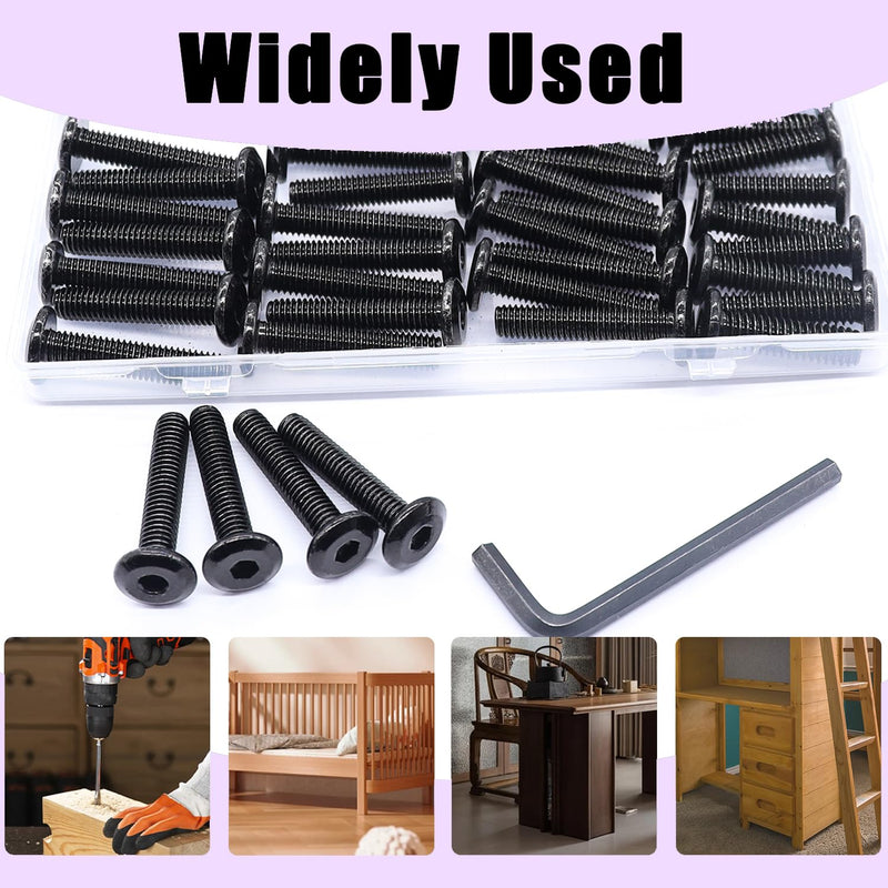 Taiss 30pcs 1/4-20 x 1-1/4" Flat Head Socket Head Screw Furniture Bolts Stainless Steel 18-8(304),Black Zinc Plated Fully Threaded, Countersunk Connector Screws with Hex Spanner 1/4-20 x 1-1/4"