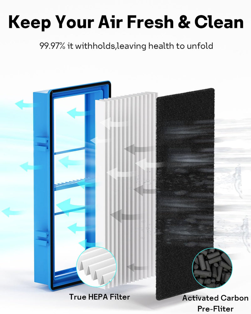 Aer1 Filter Replacement for Holmes Air Purifiers, 2 True HEPA Filters + 4 Carbon Booster Filters, HAPF30AT Blue