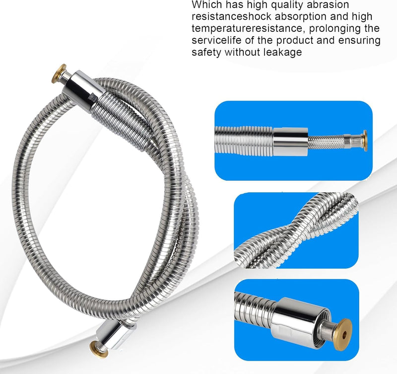 Replacement B-0044-H Commercial Sink Sprayer Hose for T&S Brass, 44 inch Stainless Steel Flexible Pre-Rinse Hose with Heat Resistant Black Handle Commercial Kitchen Sink Faucet Dish Spray Part