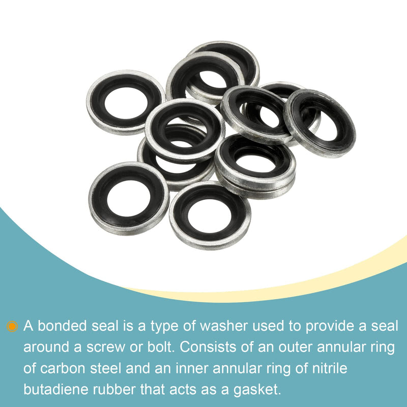 MECCANIXITY Bonded Sealing Washers M10 15.8x10.7x2mm Carbon Steel Nitrile Rubber Gasket, Pack of 12