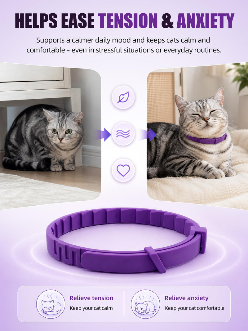 Calming Collar for Cats, 4 Pack – Waterproof Cat Calming Collars for Anxiety Relief and Stress, Breakaway Adjustable Pheromone Collar for Cats, Small Pet Dog & Puppy (Purple, Small) Purple Small(Cat)