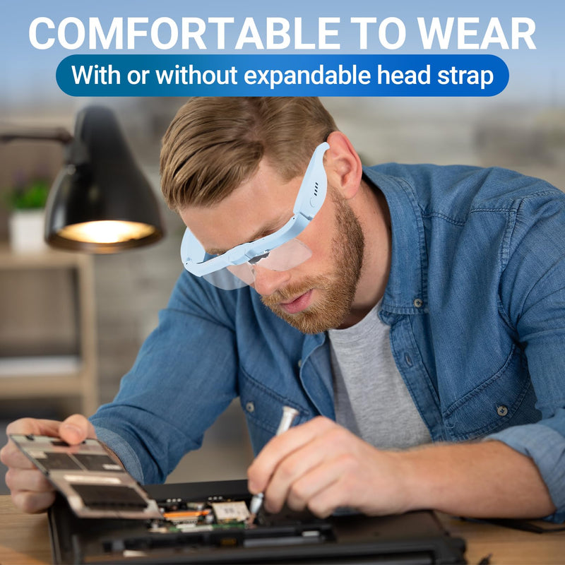 YOCTOSUN Magnifying Glass with Light, Magnifying Glasses with 5 Lenses 0.75X-4.0X and 3 LED Lights, Rechargeable Magnifier Headset, Hands Free Head Magnifying Glass for Close Work Hobby Crafts Jewelry Blue