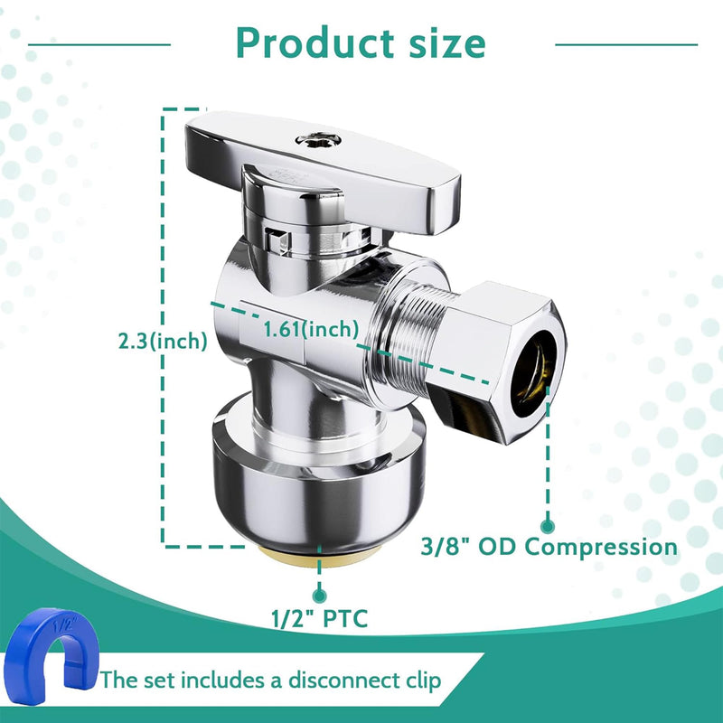 VINTEX 10 Pack Angle Stop Valve 1/2"Push X 3/8" Threaded Compression, 1/2 Inch Push x 3/8 Inch Compression Water Shut Off Valve, 9/16-24UNEF Thread, Copper, CPVC, PE-RT