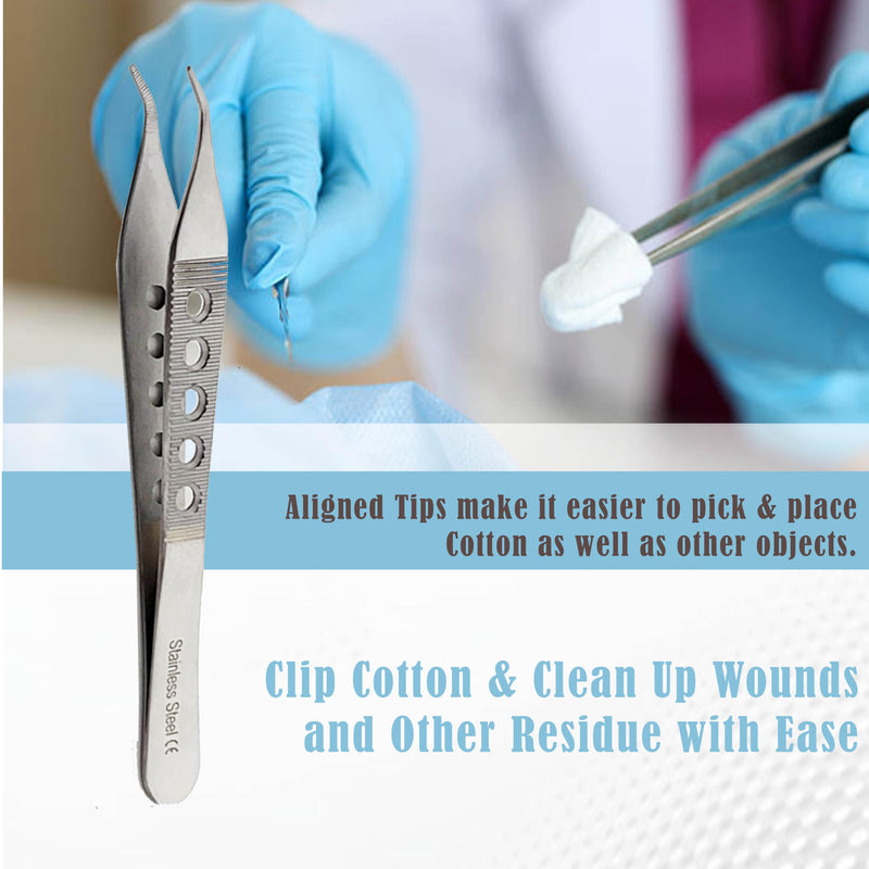 Premium Quality Adson Dressing Serrated Forceps 4.75", Curved, Fenestrated Grip, Stainless Steel