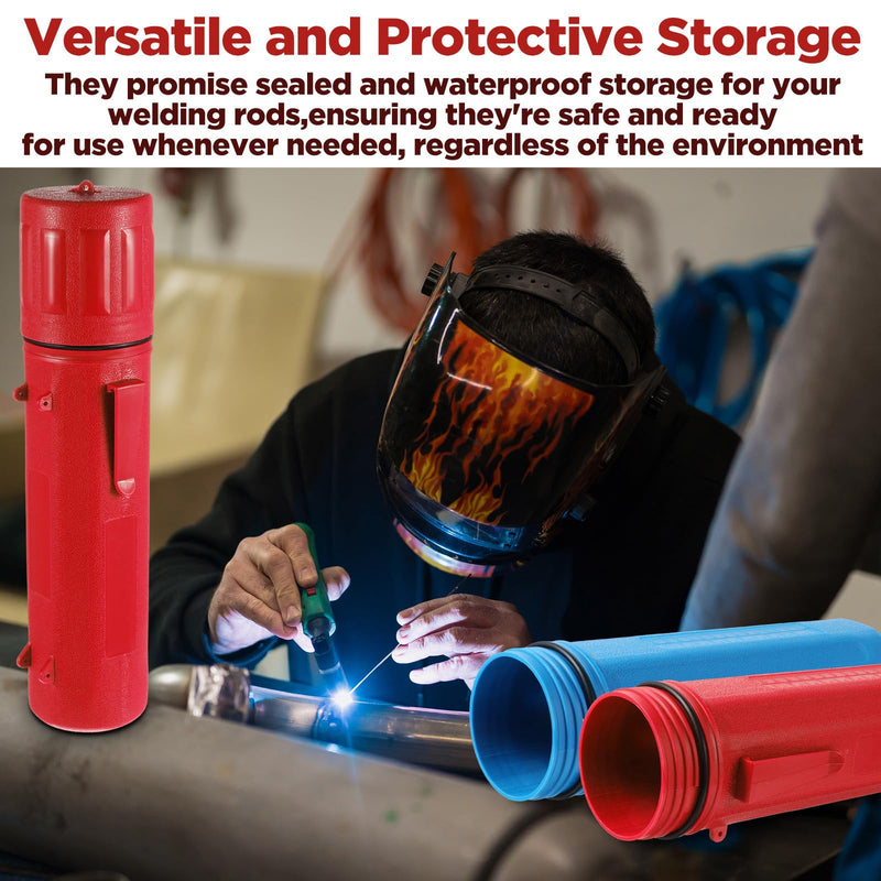 2 Pcs Welding Rod Storage Tube 14 Inch Stick Electrode Storage Container Airproof Waterproof for Welding Rod Canister(Red and Blue)