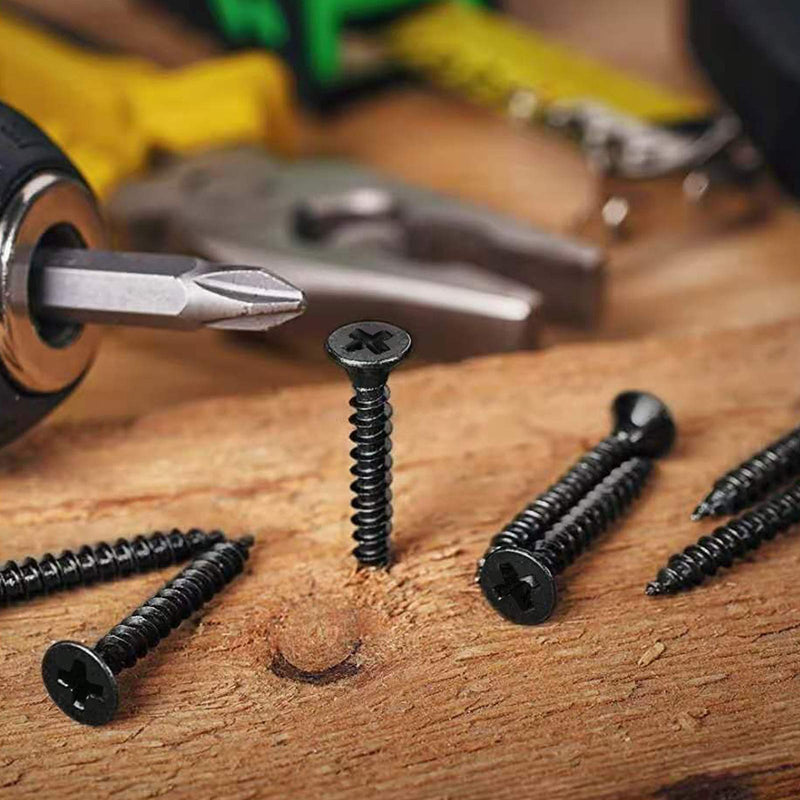 #8 x 1-1/4" Wood Screw 100PCS Black Phosphate Coated Stainless Flat Truss Head Fast Self Tapping Drywall Screws by SG TZH 100 #8 x 1-1/4"
