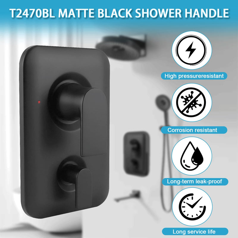 T2470BL Shower Handle 3-Function Transfer Valve Shower Trim Kit, Replacement for Moen T2470BL Genta LX Posi Temp Series, Matte Black (Valve Not Included)