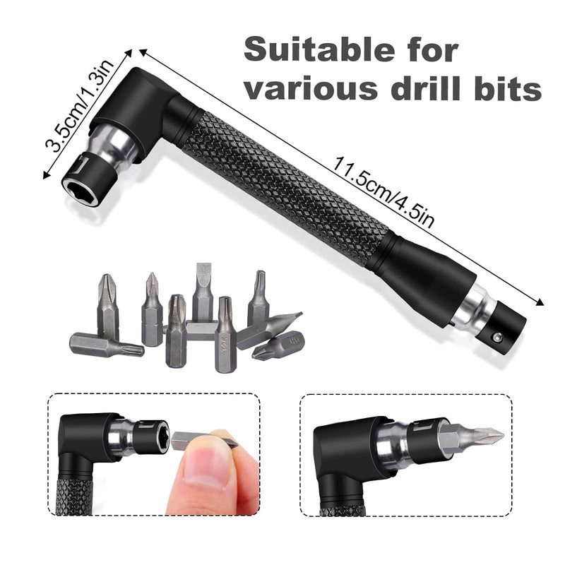 17Pcs Flexible Drill Bit Extension, Include 3Pcs Rotatable Socket Adapter 2Pcs Hex Shank 105° Right Angle Drill Attachment 10 Short Screwdriver Bits 90° Angled Bits and Bendable Drill Bit Extension 17*black