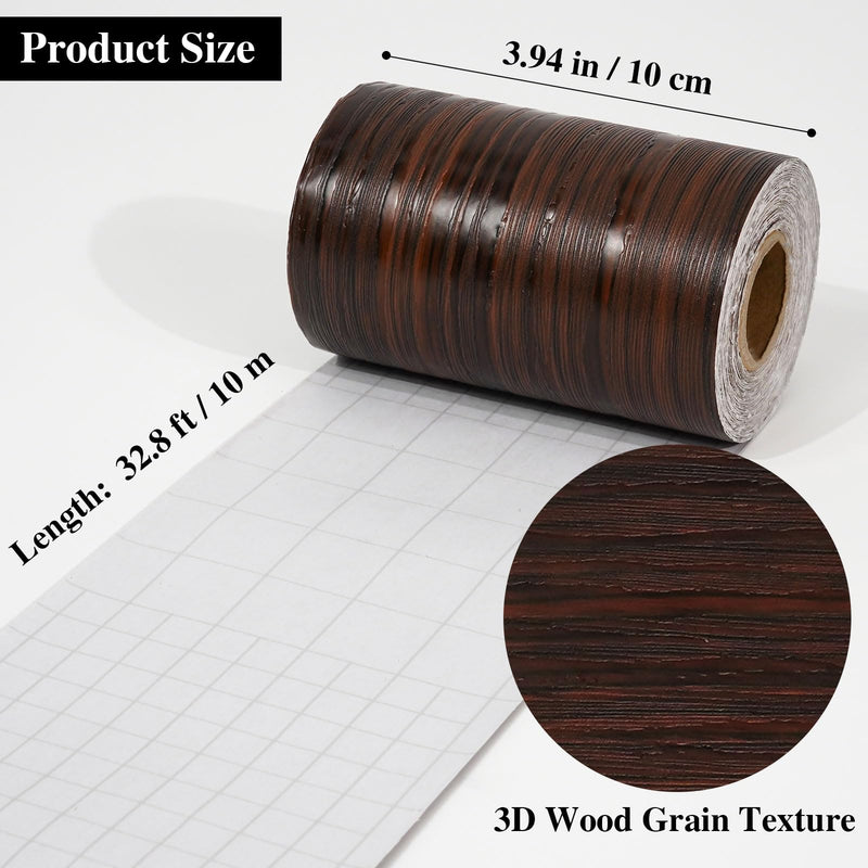 WADILE 32ft x 3.94" 3D Wood Grain Wallpaper Border Mirror Frame Removable Waterproof, Peel and Stick Wall Paper Border Decor Self Adhesive, Kitchen Bathroom Sticker, Red Brown 32.6 ft