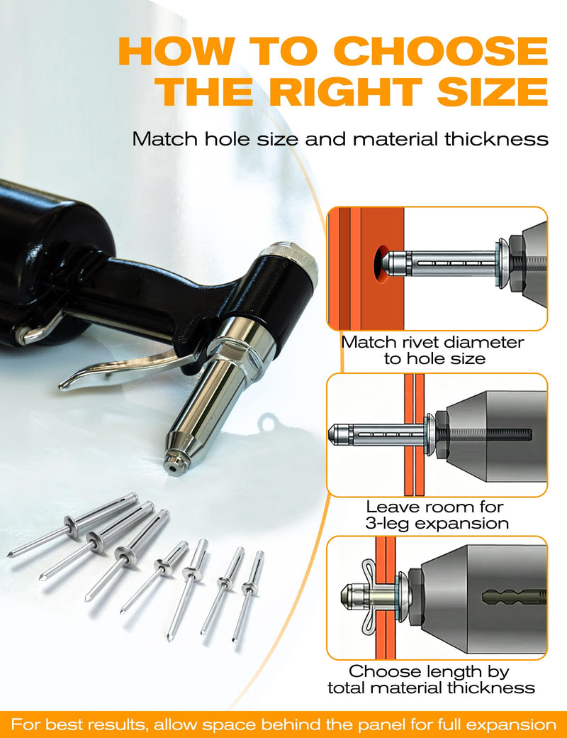 Tri-Fold Pop Rivets 1/4" x 7/8", 100 CTs High Grip Exploding Bulb Blind Aluminum Rivets for Thin Sheet Metal, 6.4x23mm Open End Steel Mandrel 1/4" x 7/8" Silver