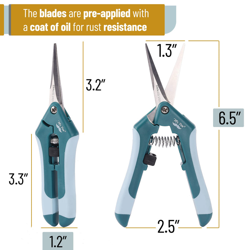Mr. Pen- Gardening Scissors, 6.5 Inch, Pruning Shears for Gardening with Straight Stainless Steel Blade, Garden Shears, Gardening Shears, Garden Clippers Handheld, Pruners for Gardening, Plant Shears Green