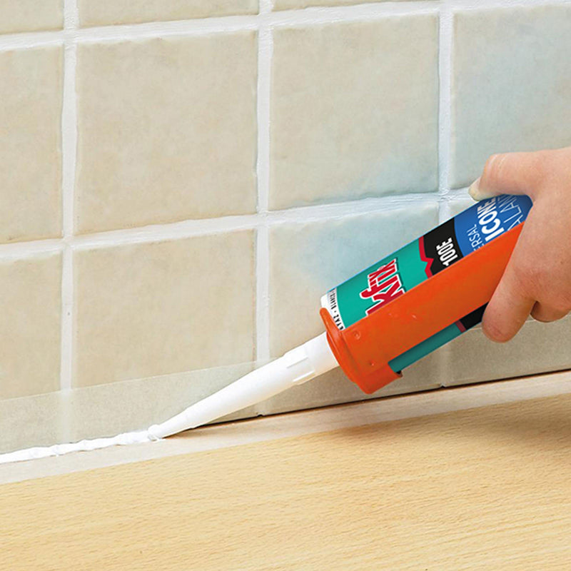 Akfix 100E RTV White Silicone Caulk (1x10.1 fl.oz.) - 100% Waterproof Silicone Sealant for Kitchen and Bathroom, Shower, Toilet, Sink, Window and Door, No Yellowing | White, 1 Pack