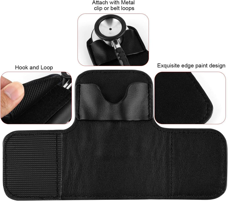 Beautyflier PU Leather Stethoscope Holder with Clip for All Models, Stethoscope Case for 3M Littmann Classic III, 1 Pcs EVA Stethoscope Carrying Case + 1 Pcs Holder (Stethoscope Not Included)