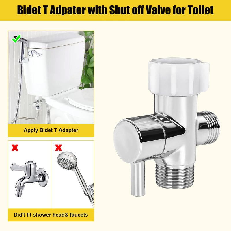 Bidet T Adapter,Juvaeny 3 Way T Valve Adapter for Bidet 7/8'' X 7/8'' X 1/2'', Toilet Shut Off Valve with Tee Connector Bidet Attachment for Handheld Toilet