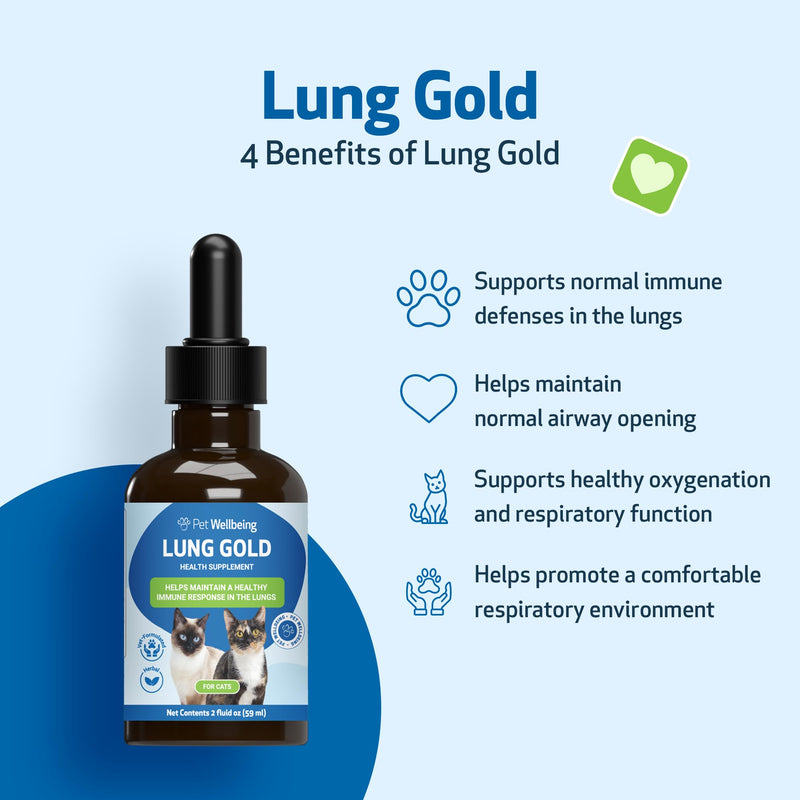 Pet Wellbeing - Lung Gold for Cats - Natural Breathing Support for Felines - 2oz (59ml)