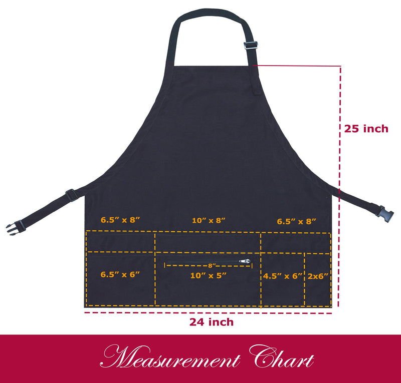 Aprons for Women Men with 7 Pockets – Zipper Pocket - Buckle Closure - Server, Waitress, Hair Stylist, Short Apron Black