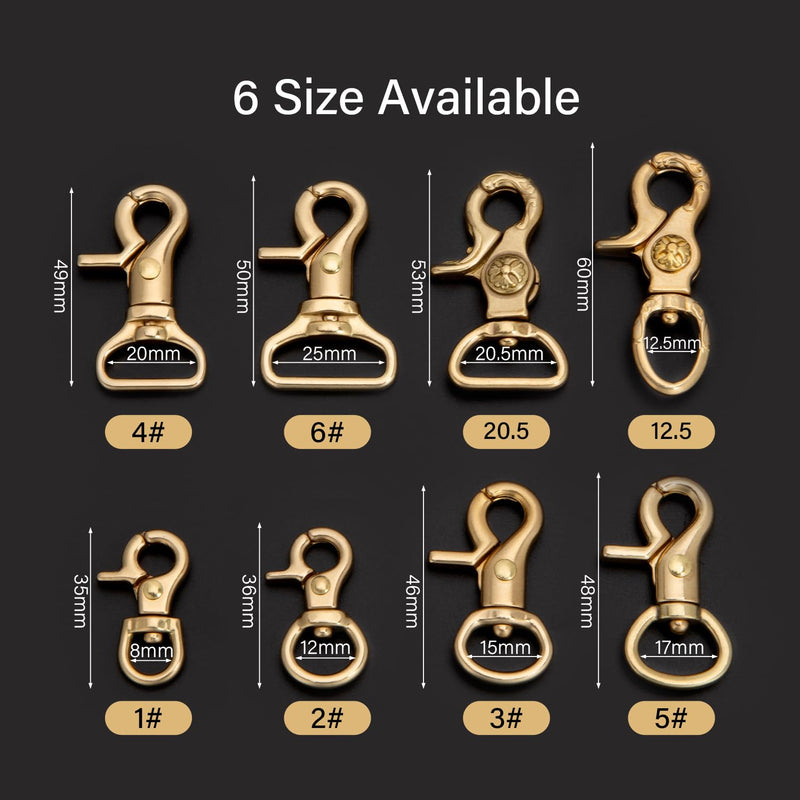 WUTA Solid Brass Trigger Snap Hooks Lobster Clasps Swivel Trigger Snap Hooks for Straps Bags Belting Leathercraft Heavy Duty Clips 5PCS 6# 50*25mm inner