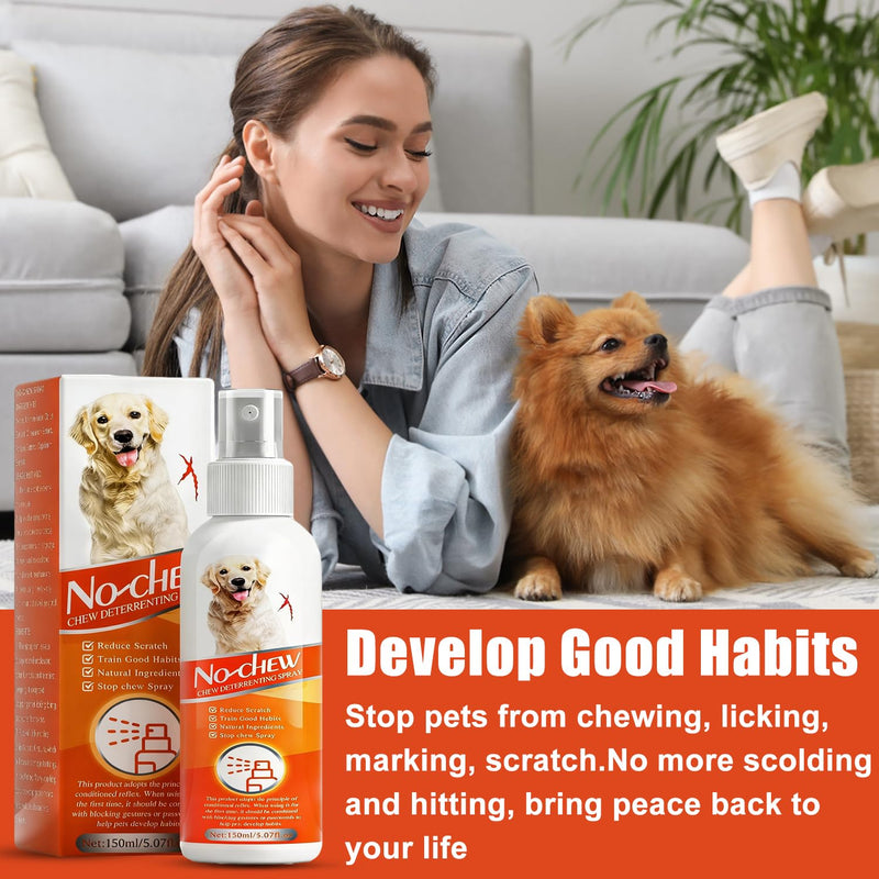 No Chew Spray for Dogs, 5.07 Oz Bitter Apple Spray for Dogs to Stop Chewing, Pet Deterrent Spray, Dog Anti Chew Spray for Furniture Protect, Prevent Dog Chewing Licking, No Bite & Marking White