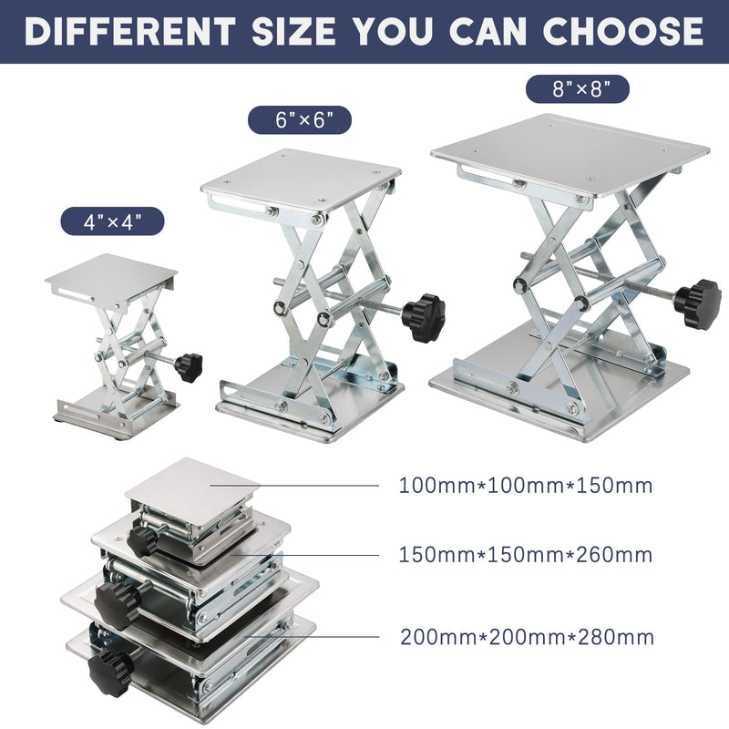 Lift Table Lab Stand Lifter, Scissor Lifting Jack Platform 6"X 6", Stainless Steel Laboratory Support Jack Platform with Black Hand Wheel, Expandable 75mm to 260mm 150*150*260mm