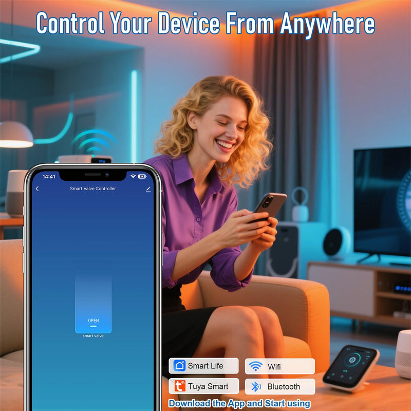 Smart Motorized Ball Valve, WiFi Shutoff Water Valve, Smart App Control, 4 Timer Modes, Supports 2.4 GHz WiFi Only, Various Sizes, Brass Valve, G-Thread 1/2" Valve Black G-Thread DN15-1/2"