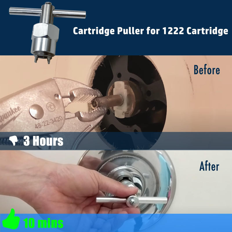 Shower Cartridge for 1222 & 1222B, with Puller and Retainer Clip, Bath Valve Replacement Tub Shower Parts Repair Kit, One Handle Bathtub Faucet Rebuild Kit with Removal Tool Cartridge + Puller