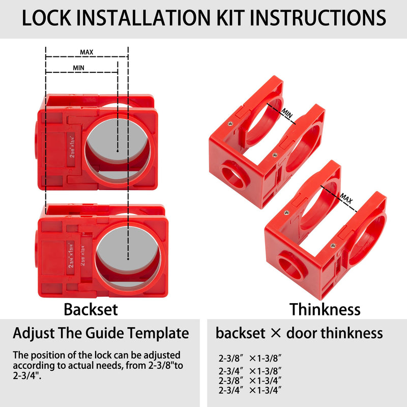 (5 Sets) RKK Door Lock Installation Kit, Door Lock Carbon Steel Hole Saw Set for Wooden Doors with Guide Template (5 Sets) 5 Sets