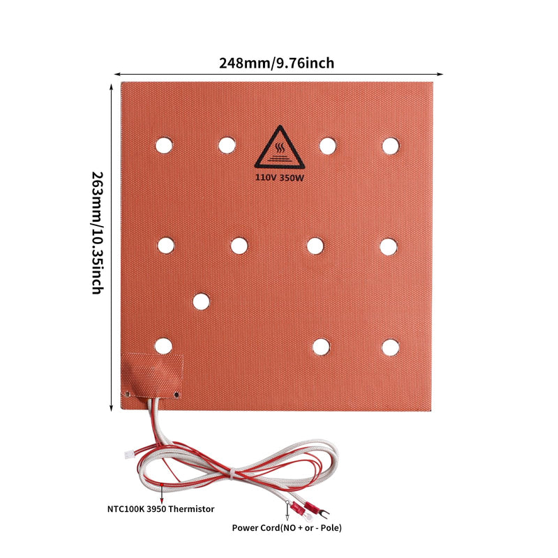 FYETC Silicone Heater Pad for Anycubi Vyperr: 3D Printer Upgraded Heating Plate AC 110V 350W 10.3x9.8 inch Heated Bed Mat with SSR for Fast Heating 265x250mm Aluminum Heatbed PEI Sheet
