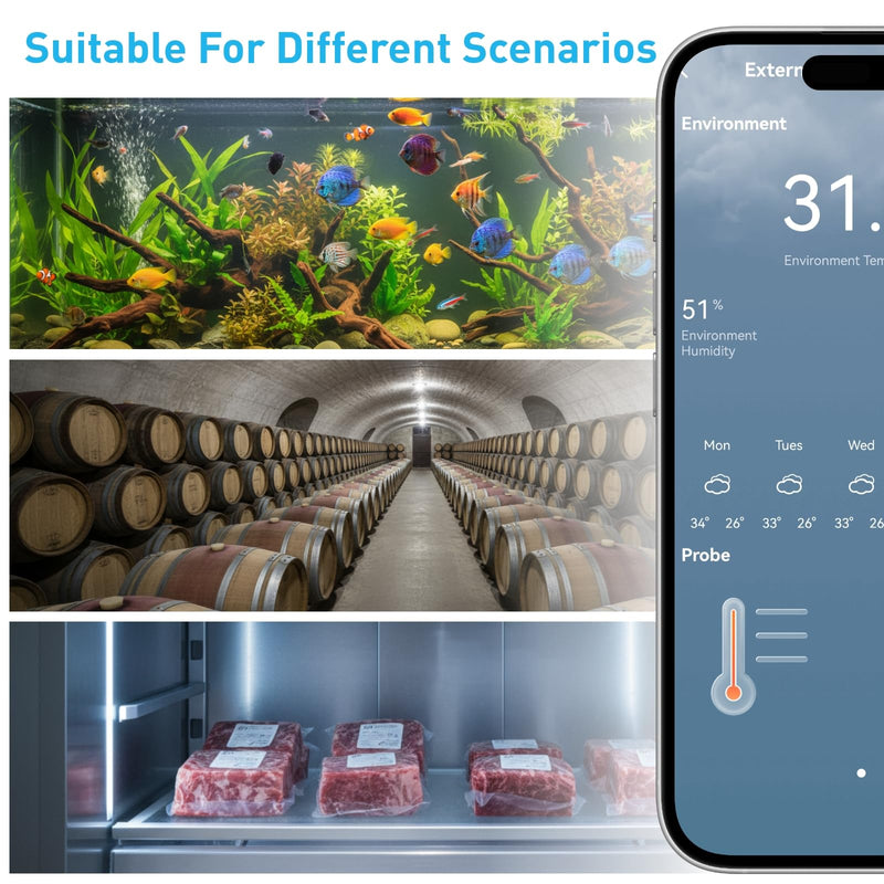 Daytech WIFI Freezer Thermometer with Room Thermometer and Freezer Alarm WiFi Temperature Sensor with App and Email Alerts for Fridge Fish Tank Pet Cage Wine Cellar Greenhouse 1 Pack (No Hub Required) Freezer Thermometer 1 Pack - NewNest Australia