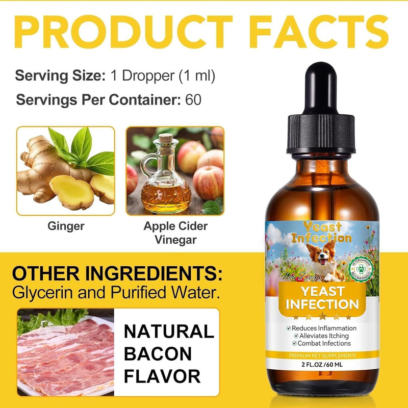 Natural Yeast Infection Treatment for Dogs, Support Healthy Itch Relief, Ear Paw Discomfort Care, Itch Relief for Dog, Inflammation Relief for Dogs, 60ml