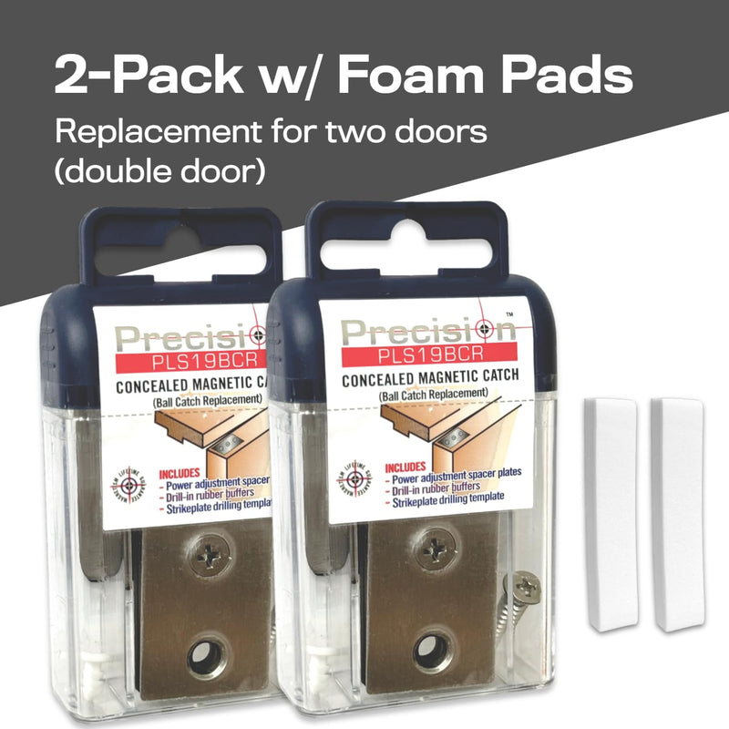 Magnetic Door Catch, Ball Catch Replacement Hardware for Closet or Double Doors, Precision Lock 2-Pack with Foam Pads Stainless Steel