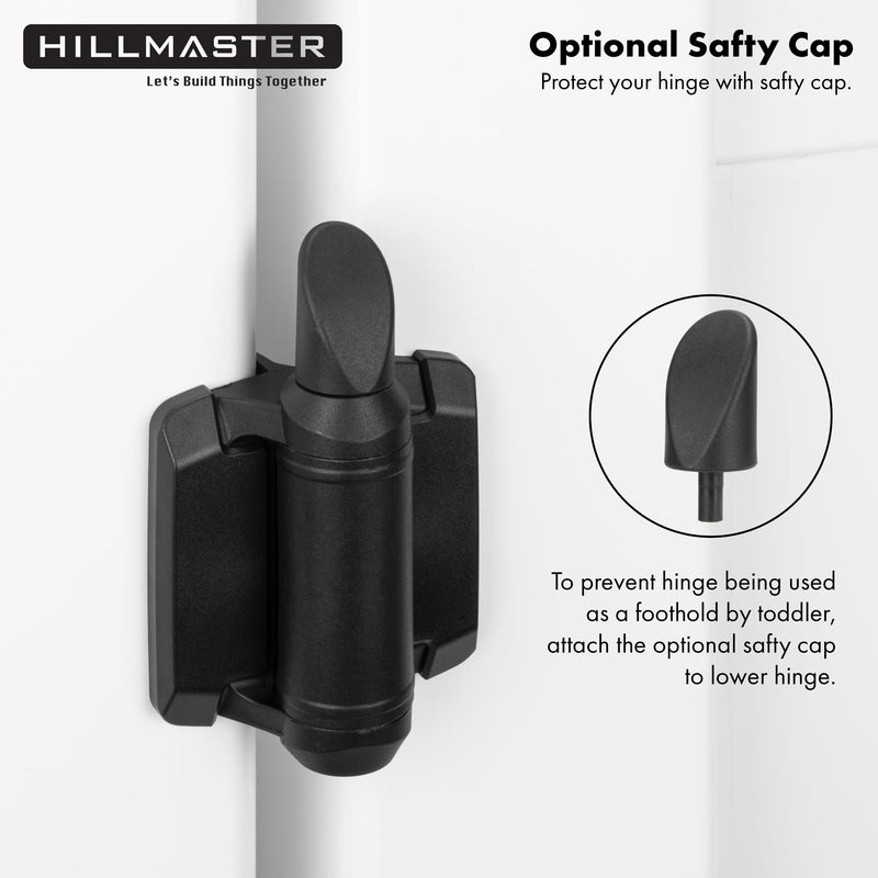 Heavy Duty Self Closing Gate Hinges with Safety Cap,Pool Gate Hinges with Alignment Legs No Rust and Adjustable Fence Hinges Kit for Outdoor Metal Gate,Vinyl Gates,Wood Gate,Black,2 Count