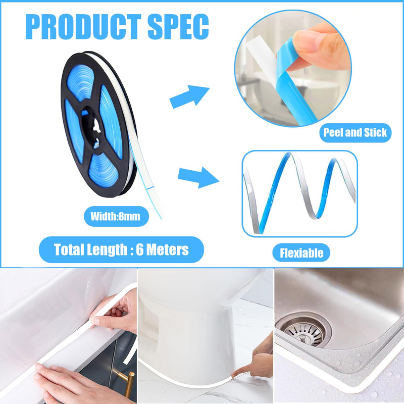 Ceiling Molding Peel and Stick, Self Adhesive Flexible Trim Caulk Tape Sealant Strip for Stove Sink Toilet Wall Corner Tile Edge Bathroom Kitchen (White) White