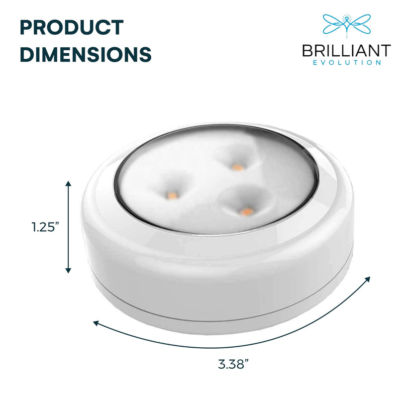 Brilliant Evolution LED Puck Light | Wireless LED Under Cabinet Lighting | Under Counter Lights for Kitchen | Battery Operated Lights | Under Cabinet Light (6 pack with batteries (White))