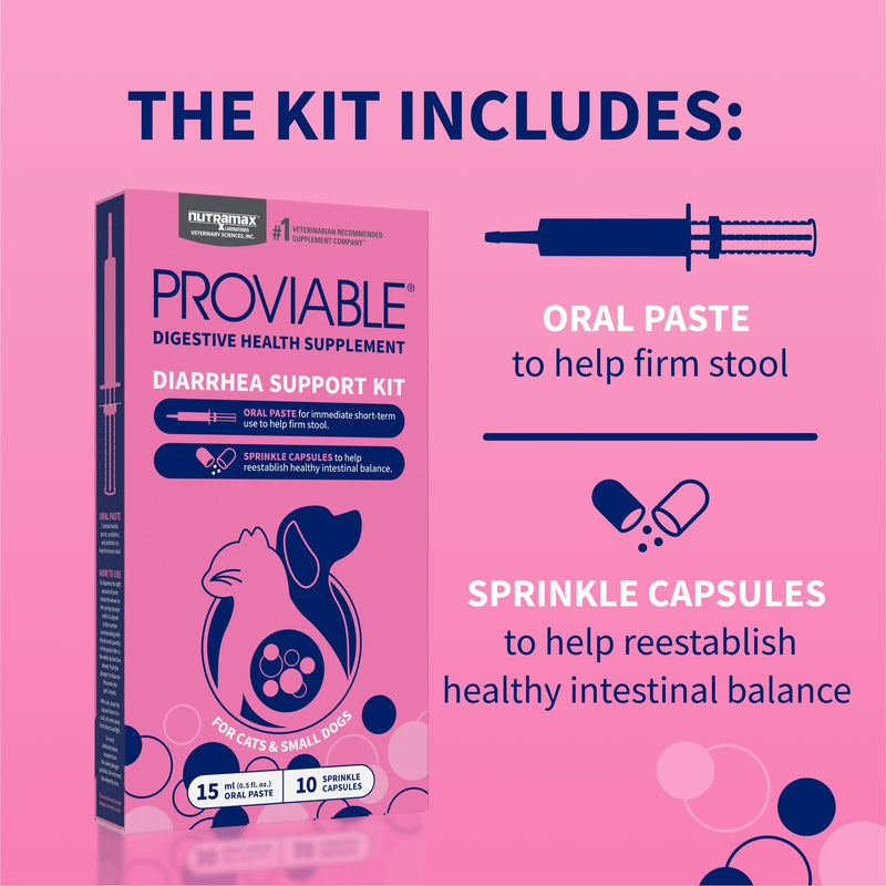 Nutramax Proviable Probiotics for Small Dogs and Cats, Diarrhea Support Kit, Digestive Health Supplement with Multiple Strains of Bacteria, Plus Prebiotics, Kaolin and Pectin, 15 ml Paste and 10 Capsules Small Dog/Cat (Under 20 lbs) - 15 ml (Pack of 10)