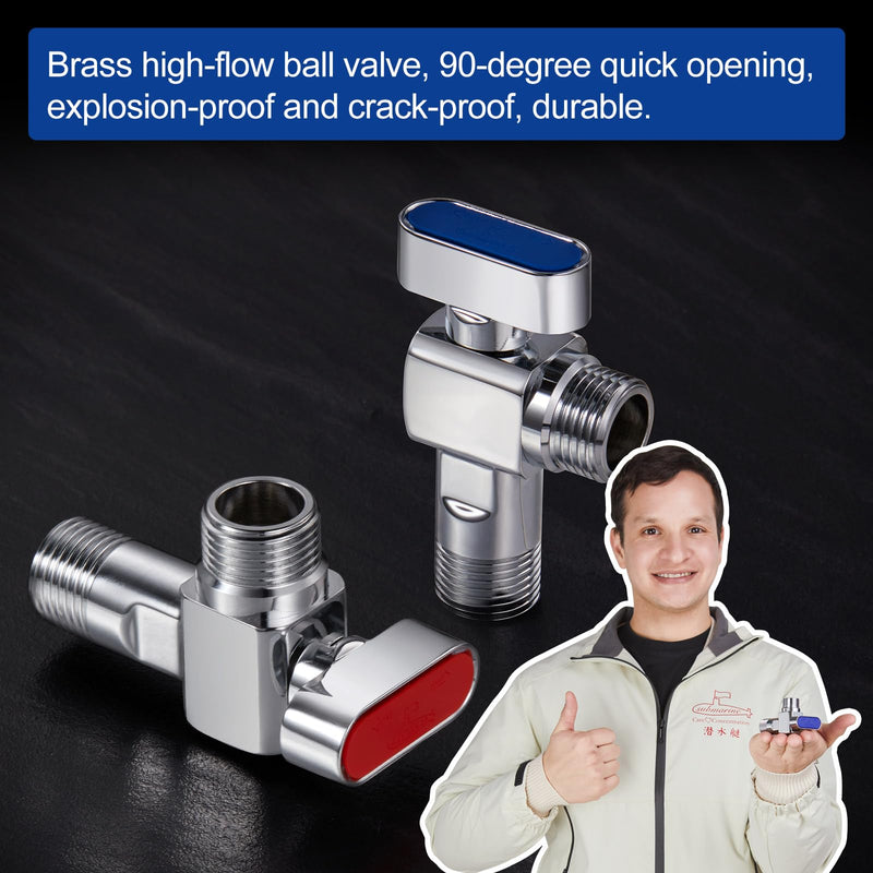 SUBMARINE Angle Stop Valve, Brass Material, 1/2'' Inlet and Outlet Caliber, 1/4 Turn Shut Off Valve, With 3/8'' Adapter, Hot and Cold Water, Suitable for Bathroom and Pipeline Blue