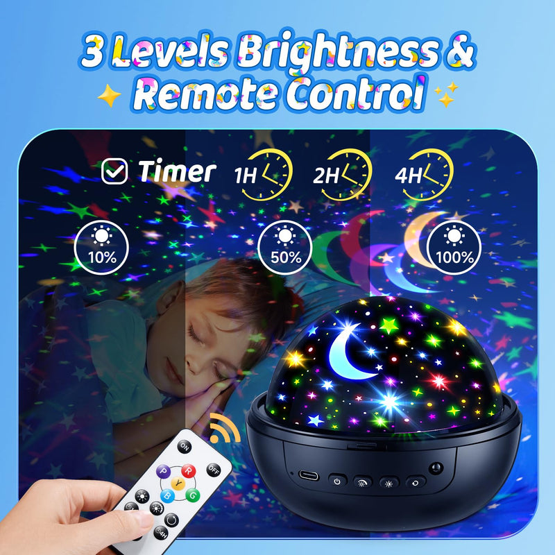 Night Light for Kids, 93 Lighting+3 Films Kids Night Light Projector, Remote+Dimmable Star Projector for Kids, 360° Slient Star Lights for Ceiling Projector, Stars for Ceiling Stars Gifts Night Light for Kids-Black