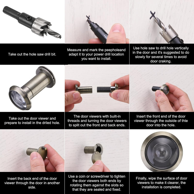 PATIKIL 5/8" Door Viewer Peephole, 2 Pcs Zinc Alloy Privacy Door Viewer with Privacy Cover, 180-Degree Fits 1-3/8" to 2-3/8" Door with 16mm/0.62" Drill Bit for Security, White 5/8",1-3/8"