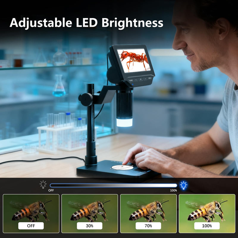 Digital Microscope,4.3" Digital Coin Microscope with Screen,with 8 Adjustable LED Lights, 1080P PC View Compatible with Windows/MacBook,Base with Adjustable Lighting