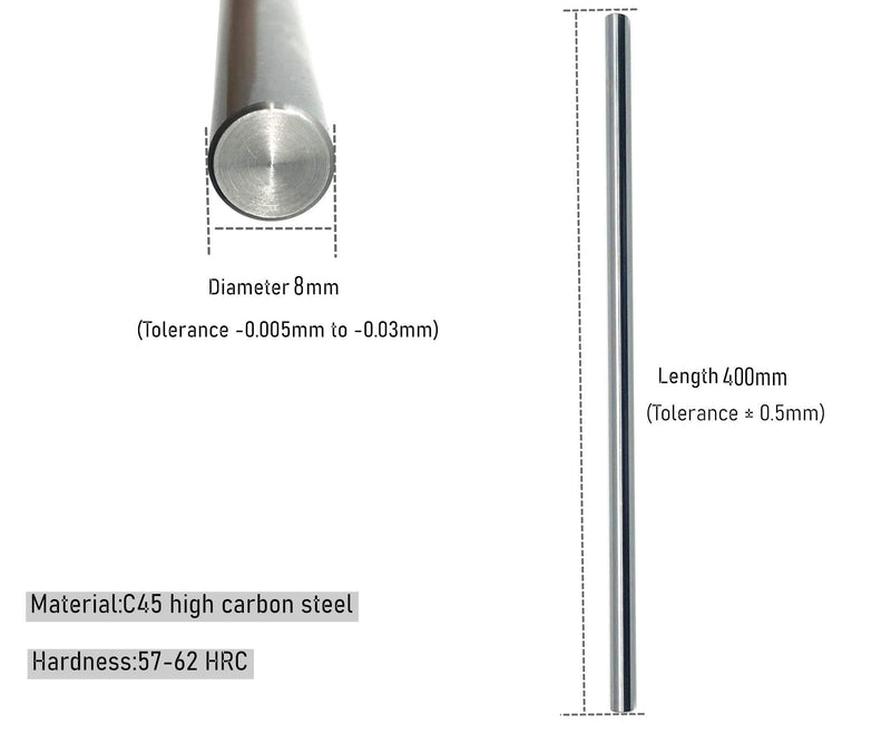 Linear Motion Rods 2PCS 8mmx 400mm (0.315 x 15.748 inches) Case Hardened Chrome Plated Linear Motion Rod Shaft Guide for 3D Printer, DIY, CNC - Metric h8 Tolerance 400mm length Diameter 8mm