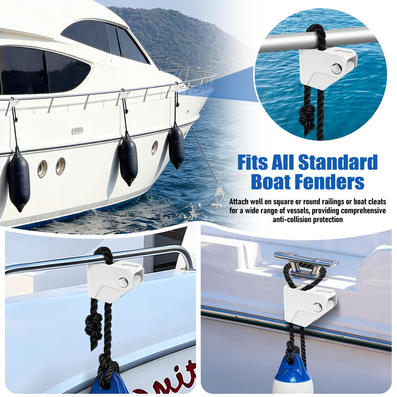 Boat Fender Clips - Adjustable Quick Release Rail Cleats for Easy Boat Docking - Bumper Holder Hanger for Pontoon, Bass, & Jon Boats 2Pcs White