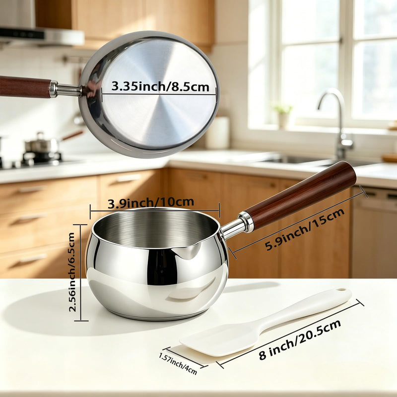 316 Stainless Steel Butter Warmer Pot with Silicone Spatula - 17oz Saucepan for Melting Butter, Heating Milk, Warming Sauces, Seafood & Chocolate