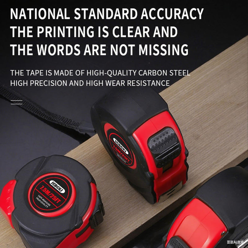 25 FT Industrial Tape Measure, Self-Locking Heavy-Duty Steel Ruler with Easy to Read Scale, Suitable for Engineers and Decorators to Measure, Standard Public Tape Measure (Red)