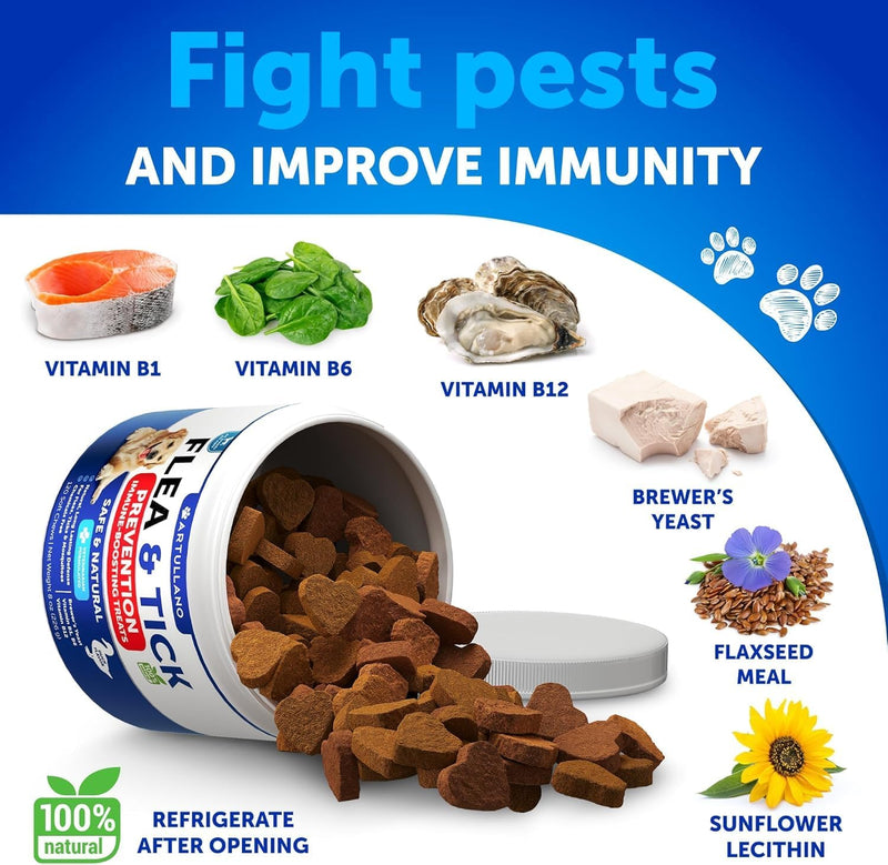 Flea and Tick Prevention for Dogs Chewables - Natural Flea Treatment Control - Supplement for Large & Small Dogs with Vitamins - Immune Support Chews - Puppy Pest Defense Oral Pills - 120 Soft Treats 120 Chews for Dogs