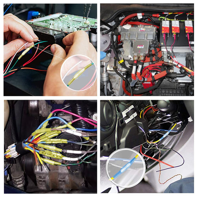 HKS 200 PCS Blue Heat Shrink Butt Connector 16-14 AWG - Electrical Connectors - Tinned Red Copper 0.8mm - Automotive Marine Stereo Boat Crimp - Waterproof and Insulated Blue 16-14AWG 200Pcs