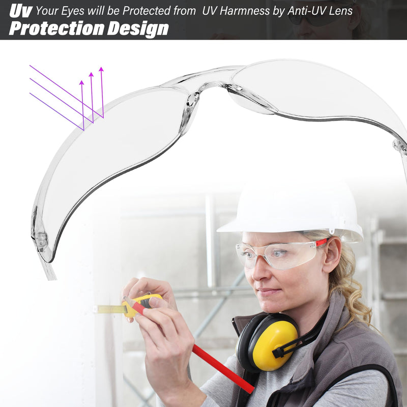 Safety Glasses for Men Women ANSI Z87.1 Safety Glasses Bulk Protective Eyewear Scratch-Resistant 30pcs-118-red Leg