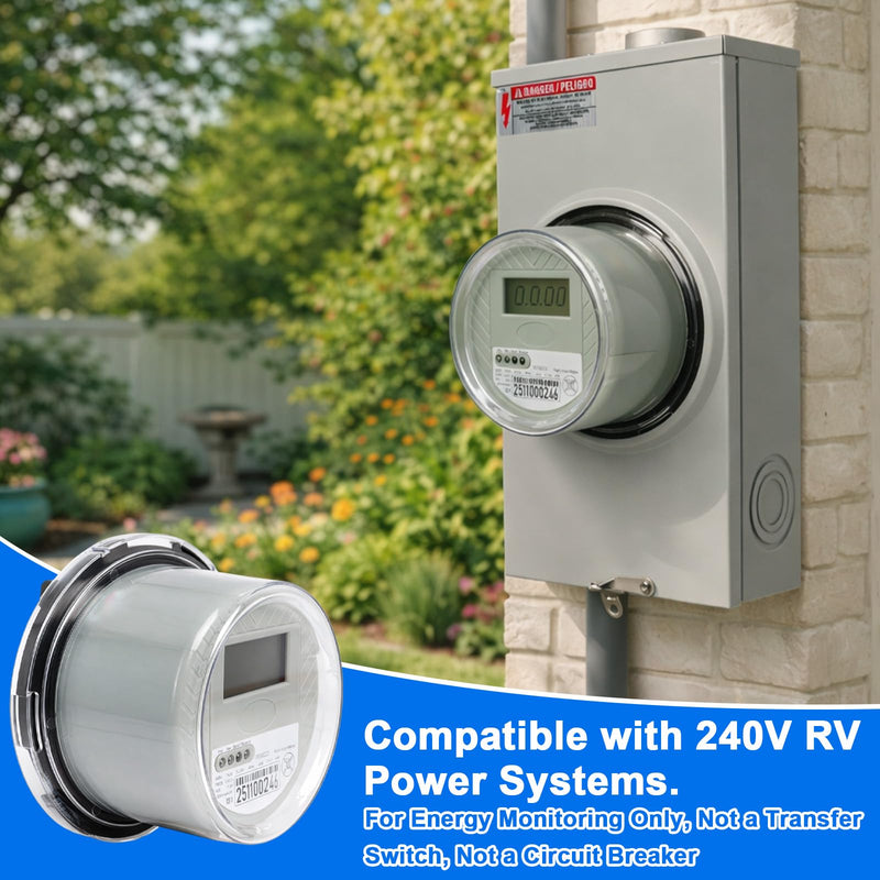 240 V 2-Wire Digital KWH Meter – High-Precision LCD Watt Meter for RV/Home/Workshop – Energy Usage Monitoring, ANSI C12.1 Compliant, Easy Install, Supports up to 200A TA30
