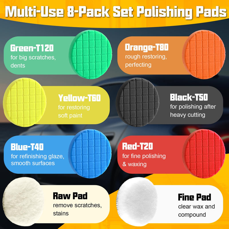 8 Pcs Buffing Polishing Pad, 5.5 Inch Buffing Pads, Compound Buffing Sponge Pads & Woolen Pads Cutting Polishing Pad Kit for Car Buffer Polisher 5.5 - Inch